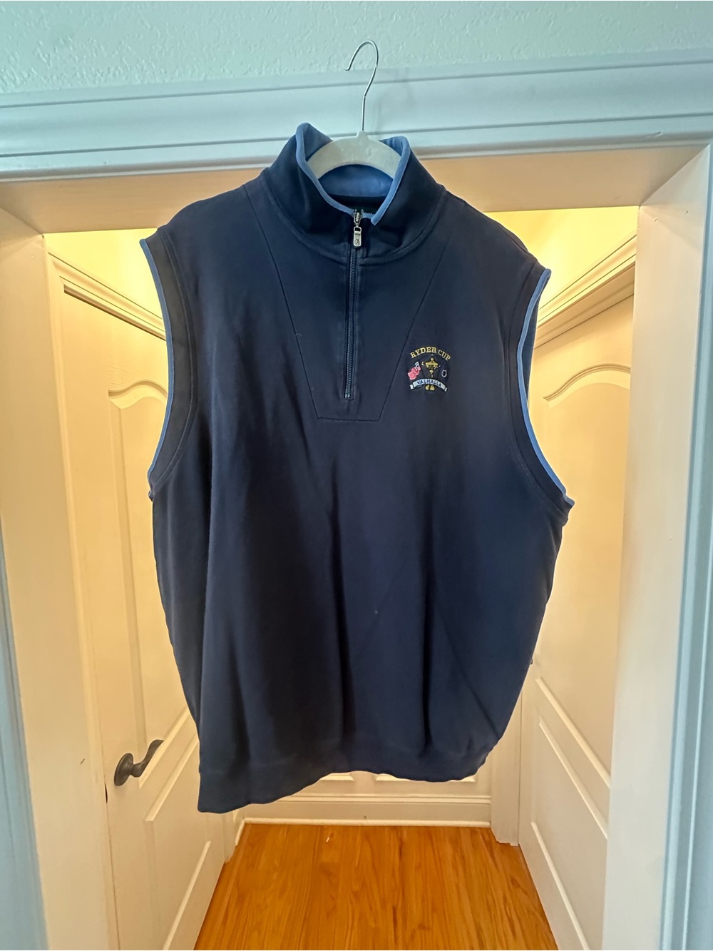 Bobby Jones Navy Blue Sleeveless Quarter-Zip Vest with Light Blue Trim